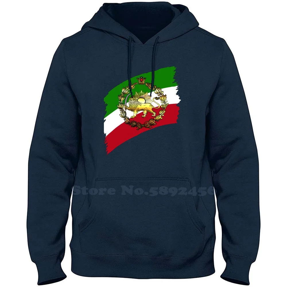 Iran Pahlavi'S Flag With Lion And Crown 100% Pure Cotton Hoodie Persian Farsi Calligraphy Iran Flag Iranian Flag Reza Pahlavi