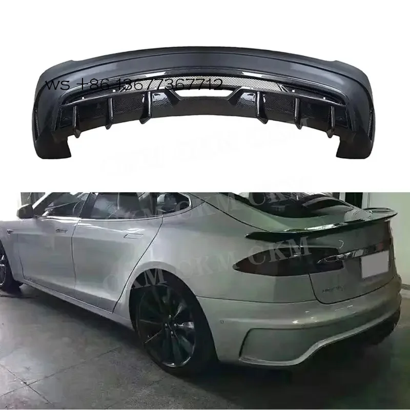 

Factory hot salesfor Model S Sedan 4 Door 2017 2018 2019 Carbon Fiber Lip Spoiler with FRP Unpainted black Rear Bumper Gua