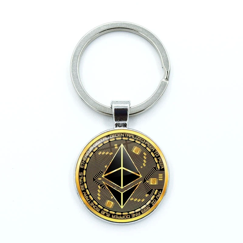 2024 Fashion Bitcoin Design Keychain Glass Cabochon Metal Pendant Classic Men's Women's Keychain Keyring Jewelry Gift Memorial