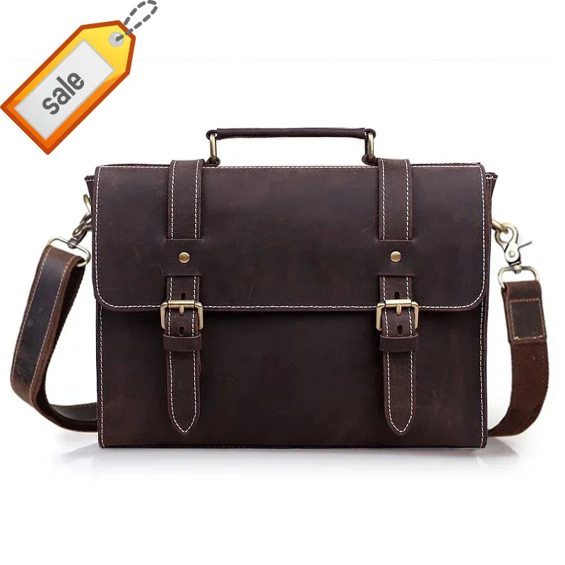 

Vintage Crazy Horse Leather Men Messenger Genuine leather shoulder men crossbody sling tote handbag Leisure