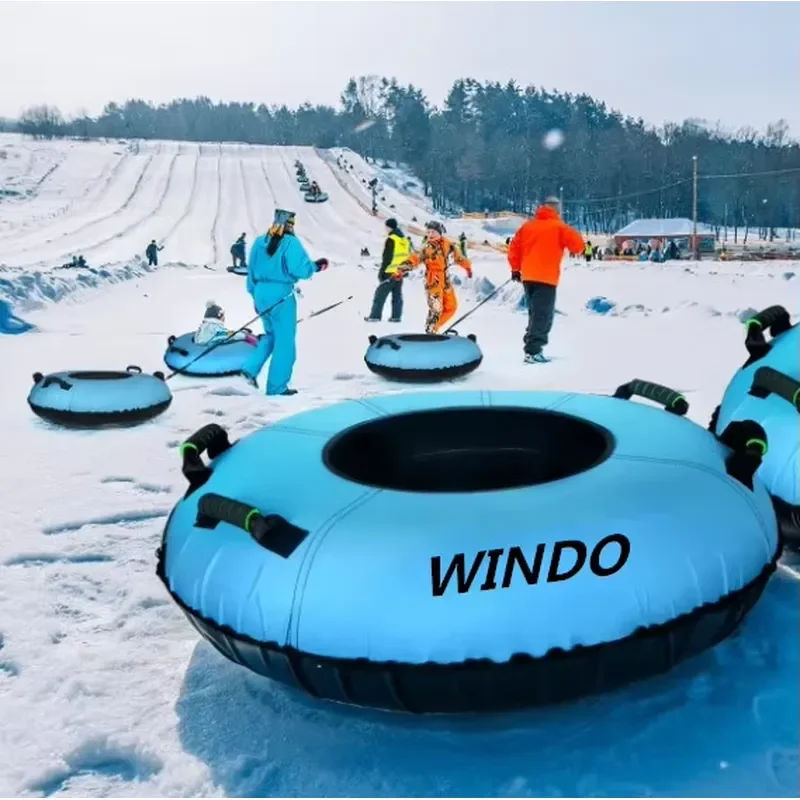 Dia 90cm PVC bottom inflatable tube snow sled with 4 handles and cushion seat