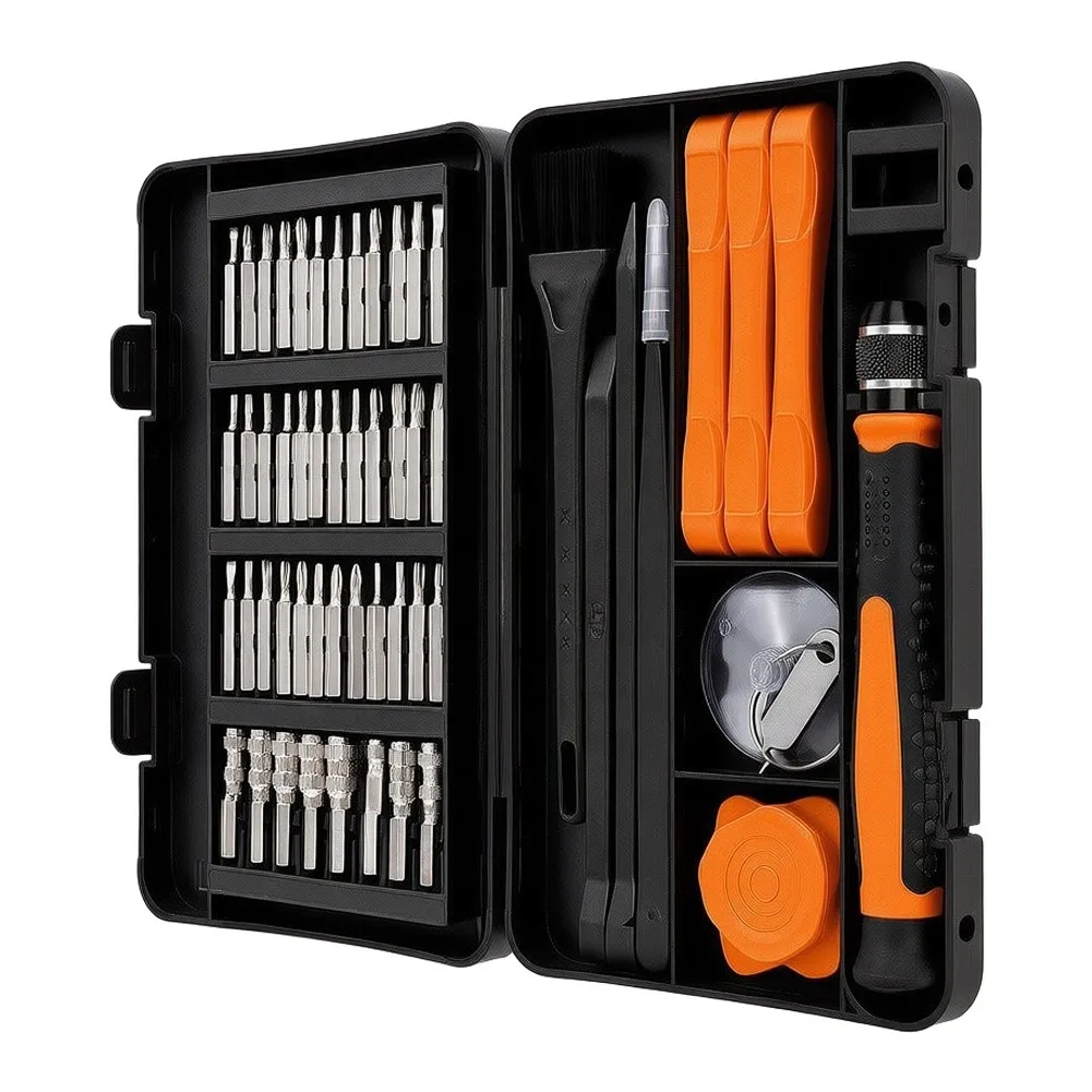 58 Piece Precision Screwdriver Set for iPhone Laptop Tablet Repair Including Prying Tools Suction Cup and Cleaning Brushes