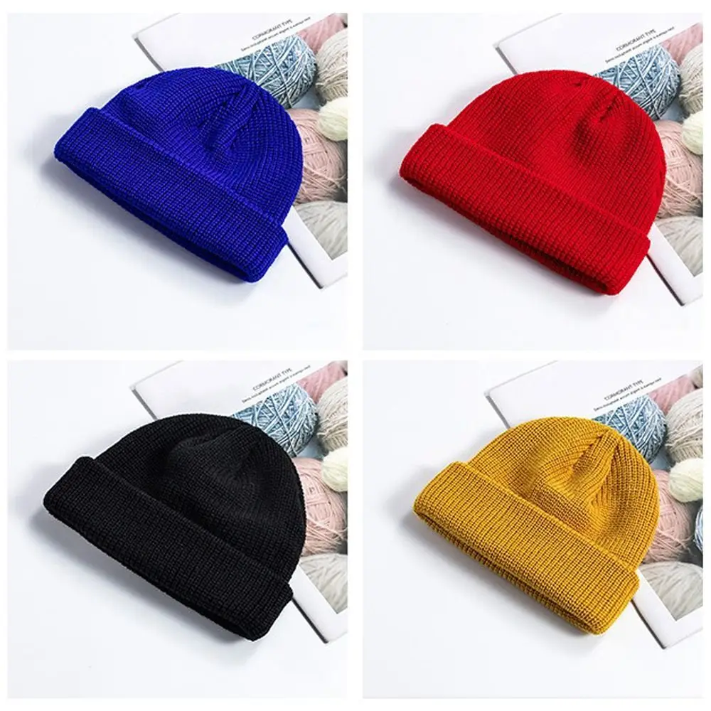 

Street Solid Color Knitted Cap Elastic Keep Warm Vintage Dome Hat Brimless Melon Beanie Cap for Boy Girls