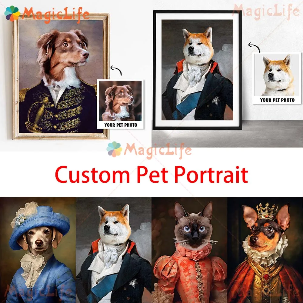 

Custom Dog Pet Royal Prince Princess Animal Poster Gift Wall Art Canvas Painting Wall Pictures For Living Room Decor Unframed