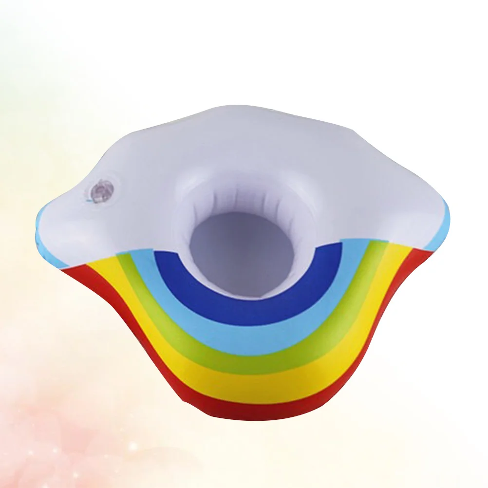 ที่วางแก้วน้ำรูปเมฆสีรุ้งแบบเป่าลม 4 ชิ้น ทำจากพีวีซี สำหรับงานปาร์ตี้ริมสระน้ำ ชายหาด สำหรับเด็กและผู้ใหญ่