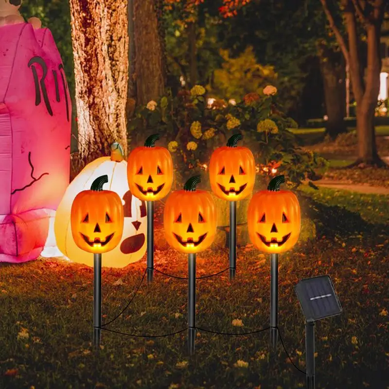 

Halloween Outdoor Pathway Markers Lights Halloween Pumpkin Night Lights Solar Powered Lantern Stake String Light Lawn Yard Decor