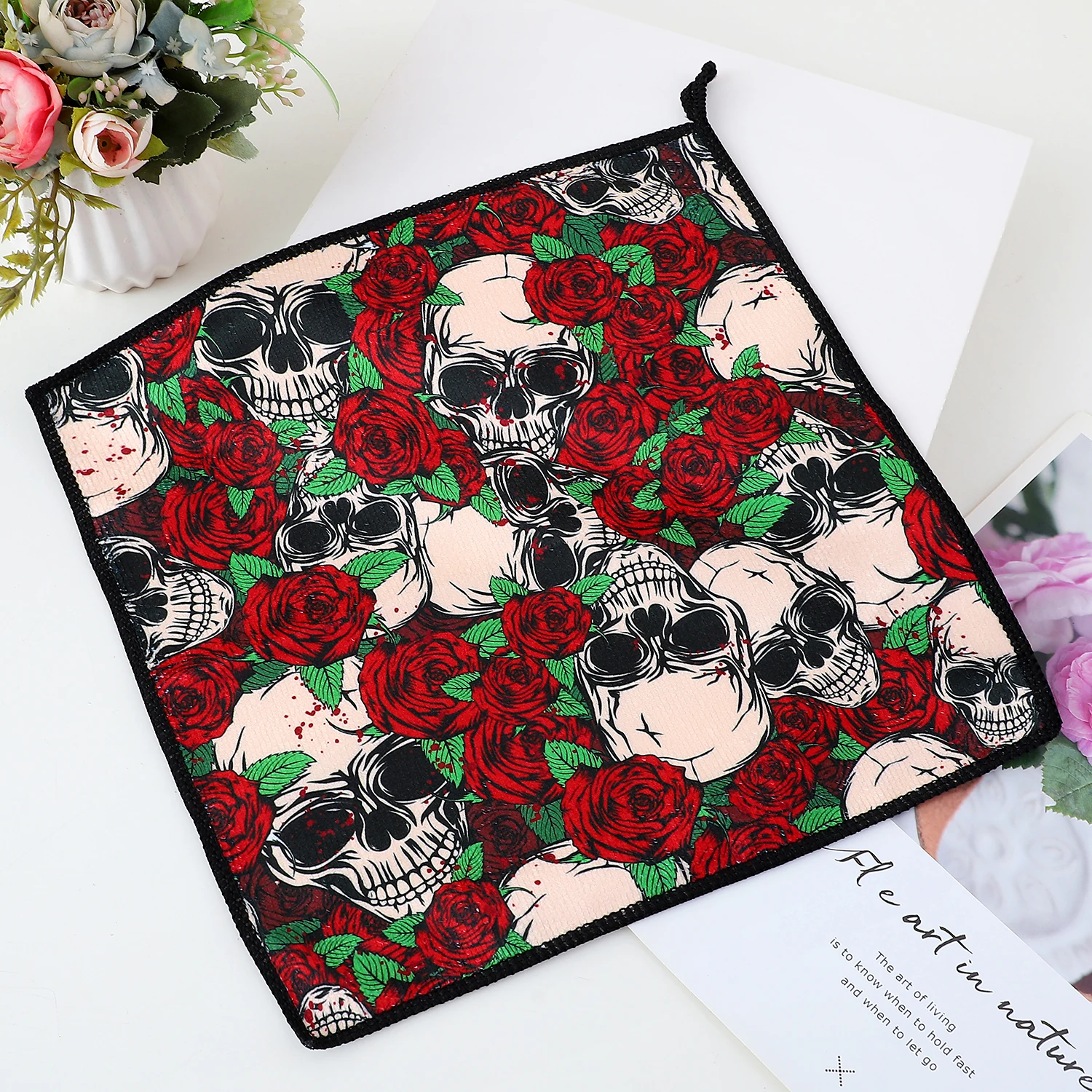 1/5pcs Day of the Death Skulls and Roses Style Microfiber cleaning Household Cloth, Kitchen Decoration Tableware Wiping