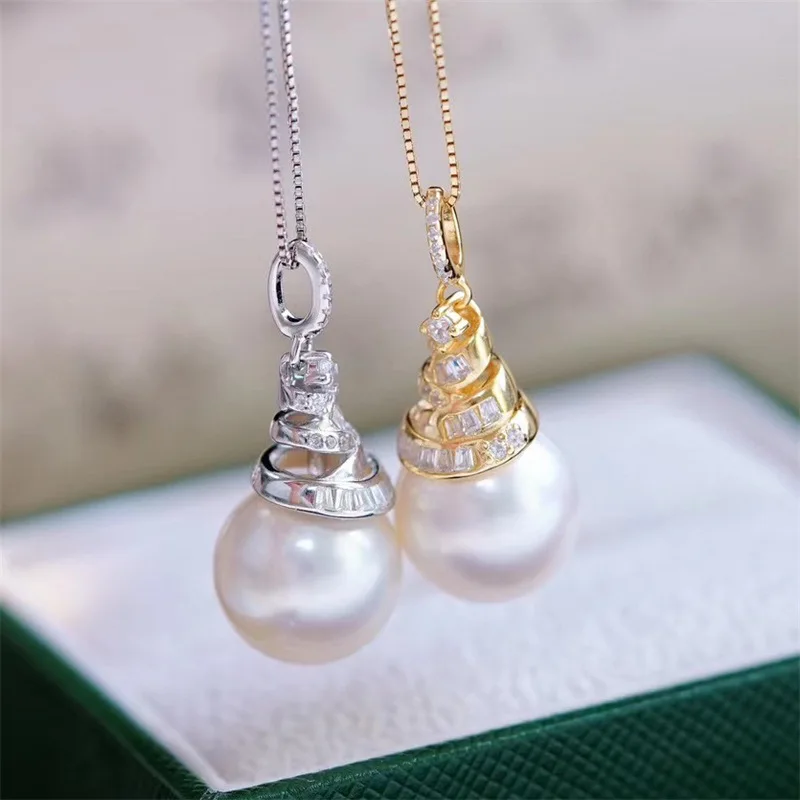 S925 Silver Christmas Tree Sparkling Pendant 9-10mm 10-11mm 11-12mm 12-13mm white pearl pendant 18inch