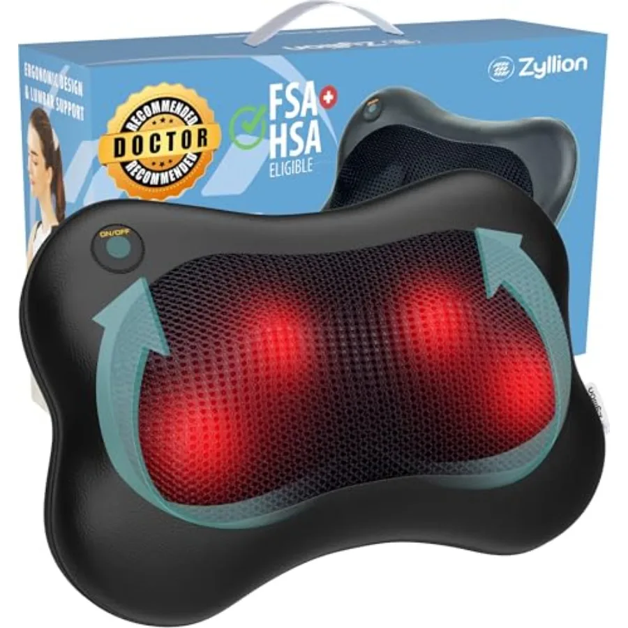 

Zyllion Shiatsu Back and Neck Massager with Heat 3D Electric Kneading Deep Tissue Massage Pillow for Muscle Pain Relief Black Z