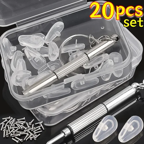 Imagen 1 del producto Almohadillas Nasales para Gafas con Destornillador, Repuesto de Silicona Suave con Cámara de Aire, Herramientas de Reparación, Almohadilla Nasal Antideslizante con Tornillo