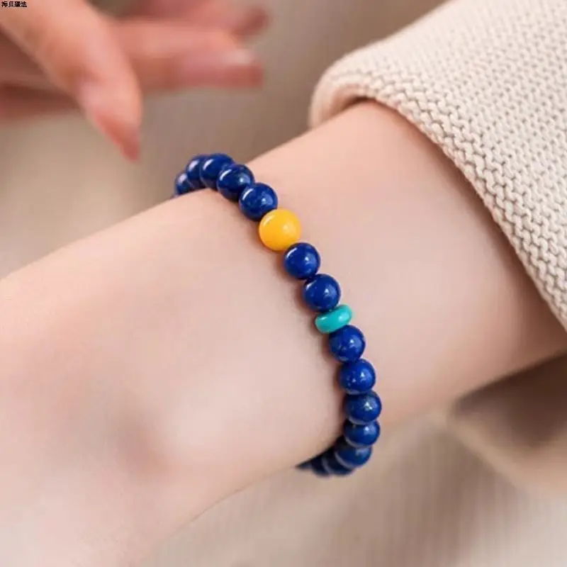 Natural Lapis Lazuli Amber Turquoise Bracelet Sapphire Blue Luxury Jewelry Qixi Gift Box for Girlfriend Energy Balancing Present
