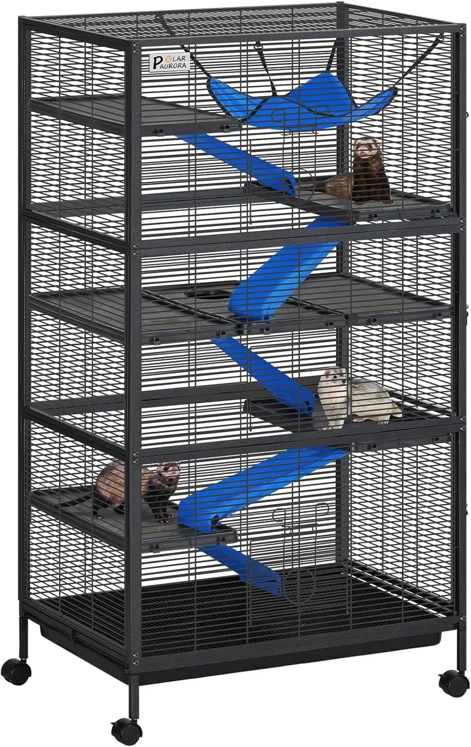 

Metal Small Animal Cage, 59' H Ferret Cage with Lockable Wheels, Deluxe Chinchilla Cages with Hammock
