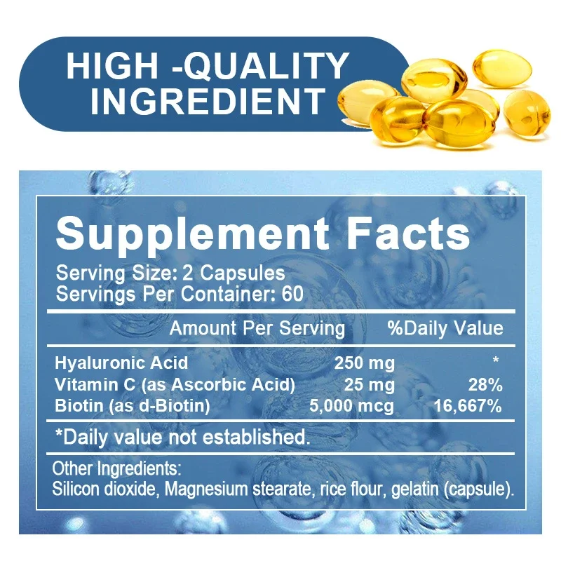 Premium Hyaluronic Acid Supplement with Vitamin C and Biotin - Improves Metabolism and Promotes Healthy Skin