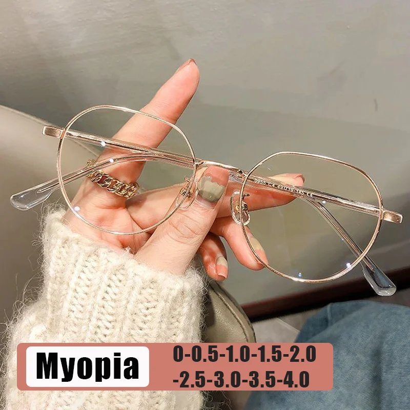 

Women's INS Style Polygonal Myopia Glasses Fashionable Small Frame Irregular Blue Light Blocking Eyewear Diopter 0 To -0.5 -4.0