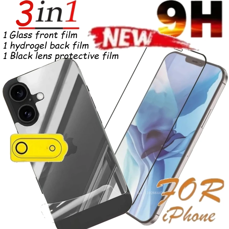 

3-in-1 Screen Protectors for IPhone Air 17 16 15 14 Pro Max HD Film for IPhone 13 12 Mini 11 Pro with Back Film and Lens Film