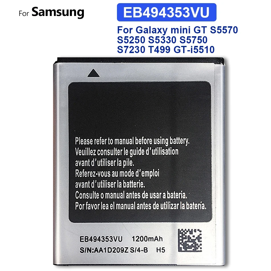 Сменный аккумулятор для Samsung Galaxy Mini GT, E 494353 VU, S5570, S5250, S5330, S5750, S7230, T499, GT-i5510, трек-код 1200 мАч