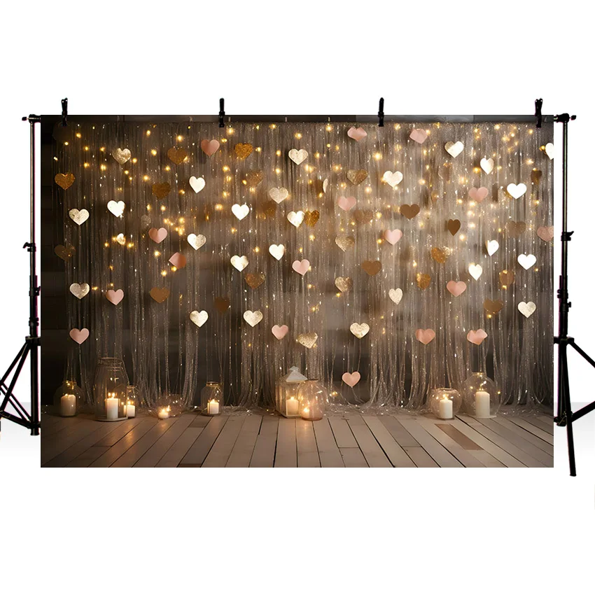 Mehofond Valentine's Day Photography Backdrops Glitter Love Heart Valentine Portrait Curtain Wedding Bridal Shower Background