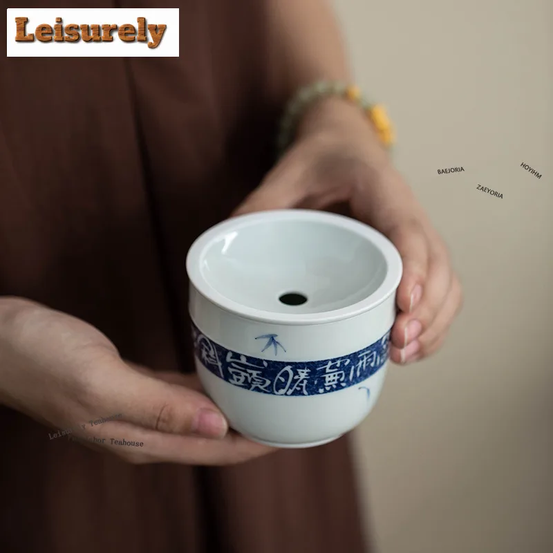 HOYIHM 220ml Hand-painted Poetry And Prose Blue Underglaze Jianshui Tea Cup Wash Tea Residue Bucket Chaxi Tea Services Supplies