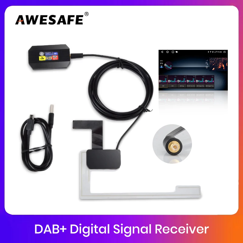 Antenna DAB+ con adattatore USB per autoradio Ricevitore di segnale GPS Android per accessori auto DVD AWESAFE