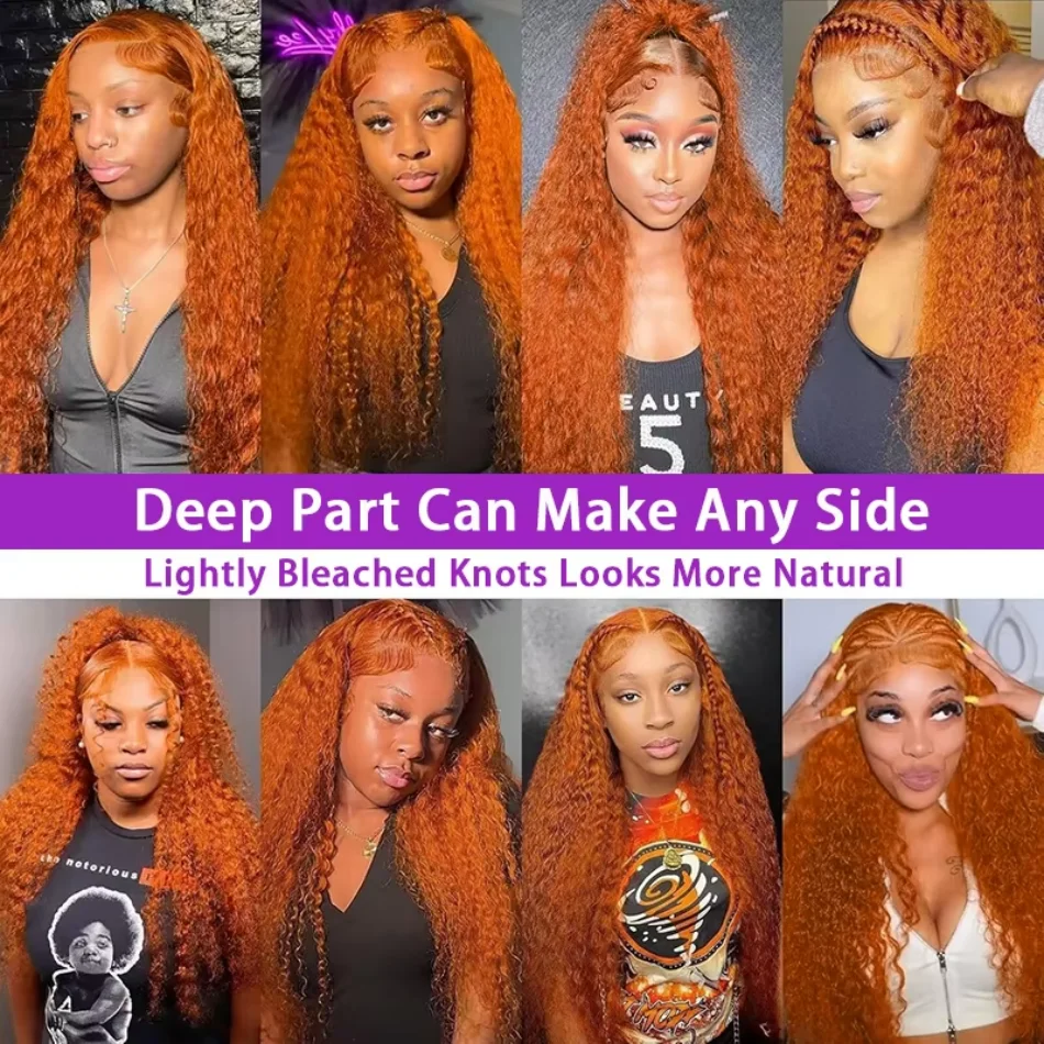 Ginger Human Hair Wigs Deep Wave Frontal Wig 13X6 Human Hair 250 Density 30 Inch #350 Colored 13X4 Lace Front Wig Brazilian Wigs For Women image 5