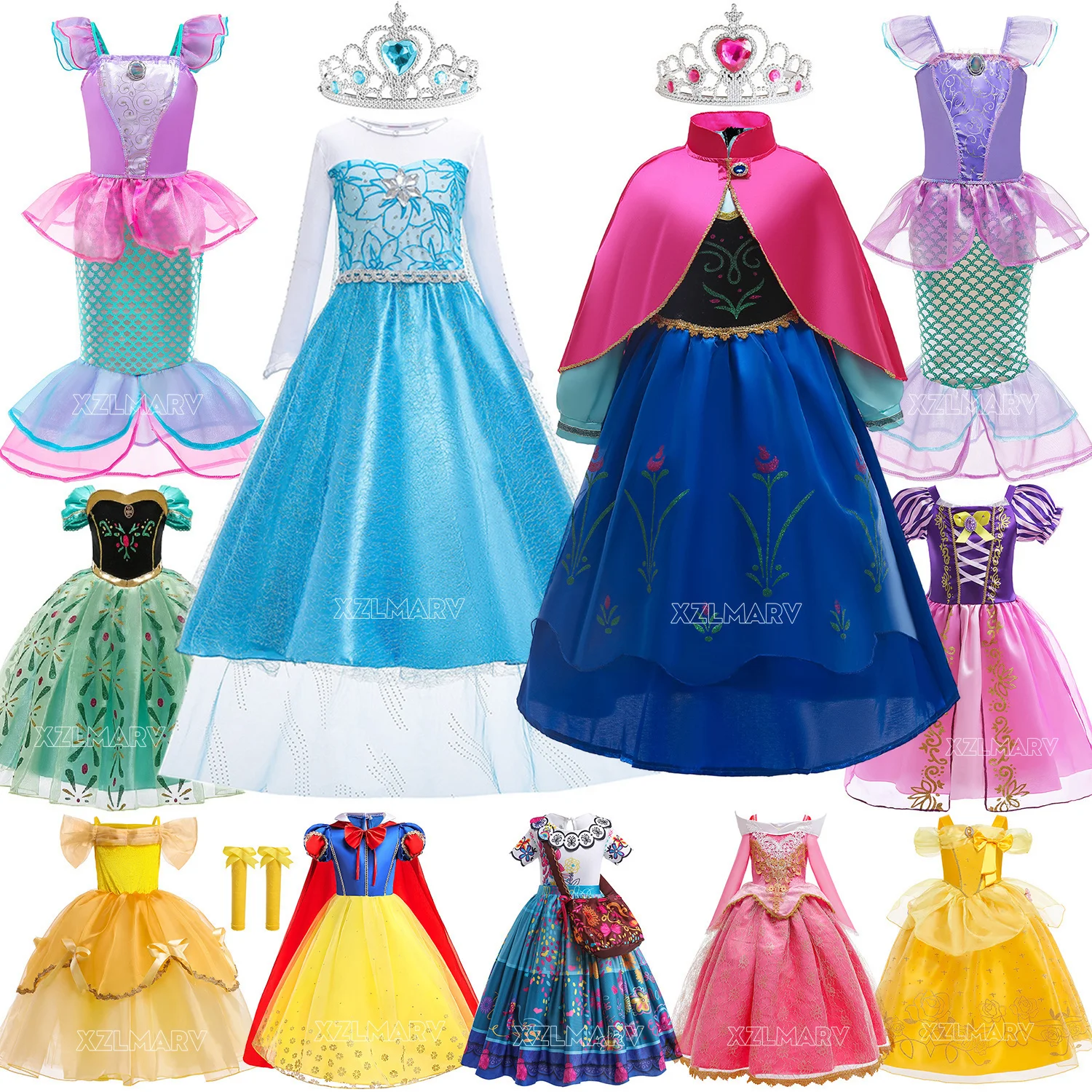 Girls Princess Dress Kids Cinderella Snow White Aurora Sofia Rapunzel Cinderella Halloween Costume Children Birthday Party Dress