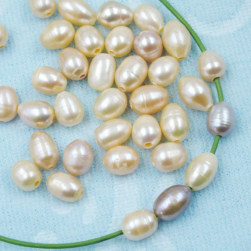 

200pcs High quality 9-10mm Pink Freshwater Oval Rice Pearls With 2mm Hole