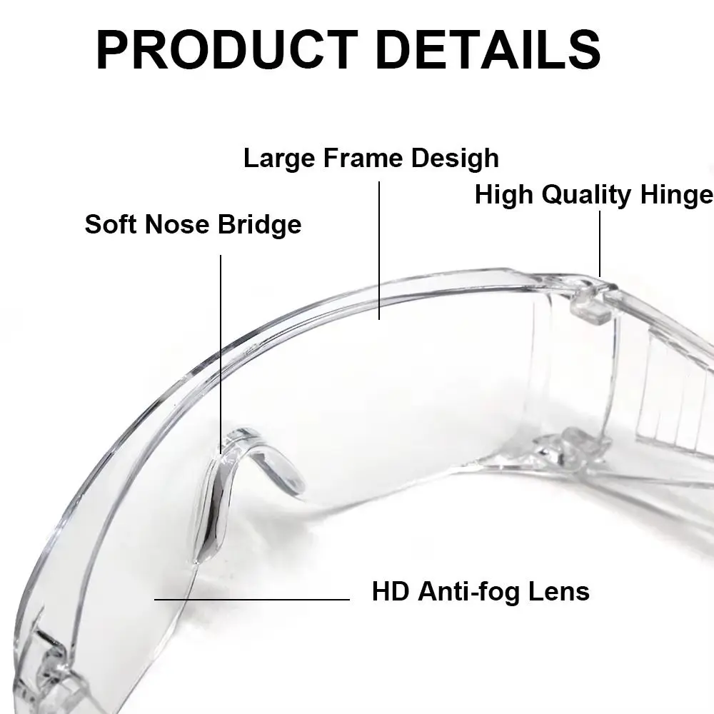 Anti Fog Dust Safety Transparent Glasses Clear Anti-Splash Eye Protection Glasses Impact Resistant Adjustable Frame