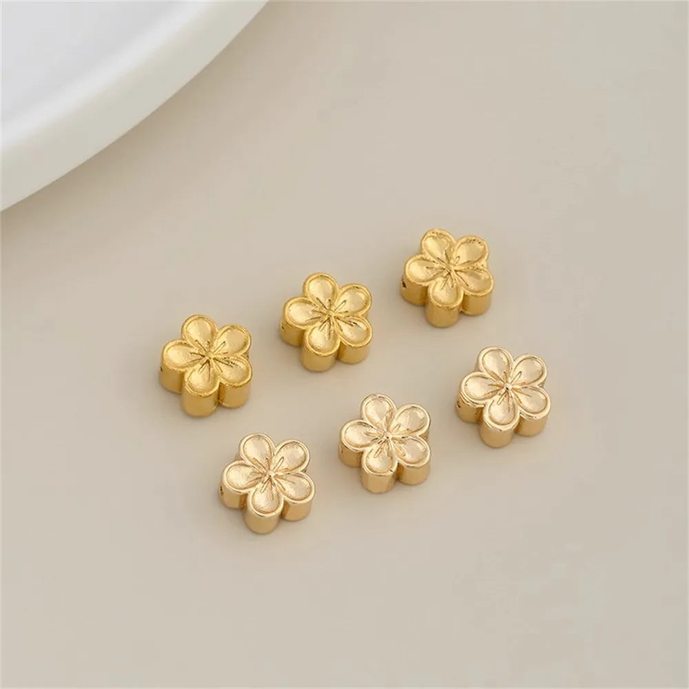 

1PCS Sand Gold Plum Blossom Bead Accessories 14K Gold-plated Through-hole Small Flower Hand-strung Beads Diy Bracelet Material