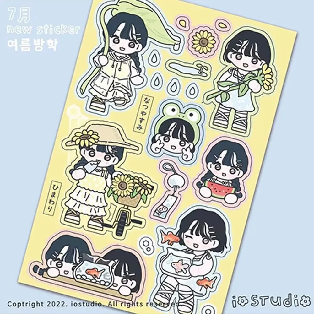 1/5Pcs Cartoon Girl 1 Korean Flat Q-Version Character Stickers Hand Account DIY Material Decorative Stickers Ins High Beauty view 5
