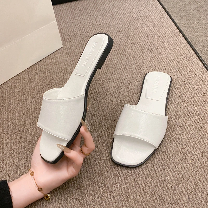 Fashion Minimalist Single Band Slide Sandals Solid Color Women Slippers Summer New Outdoor Sandy Beach Open Toe Flat Shoes