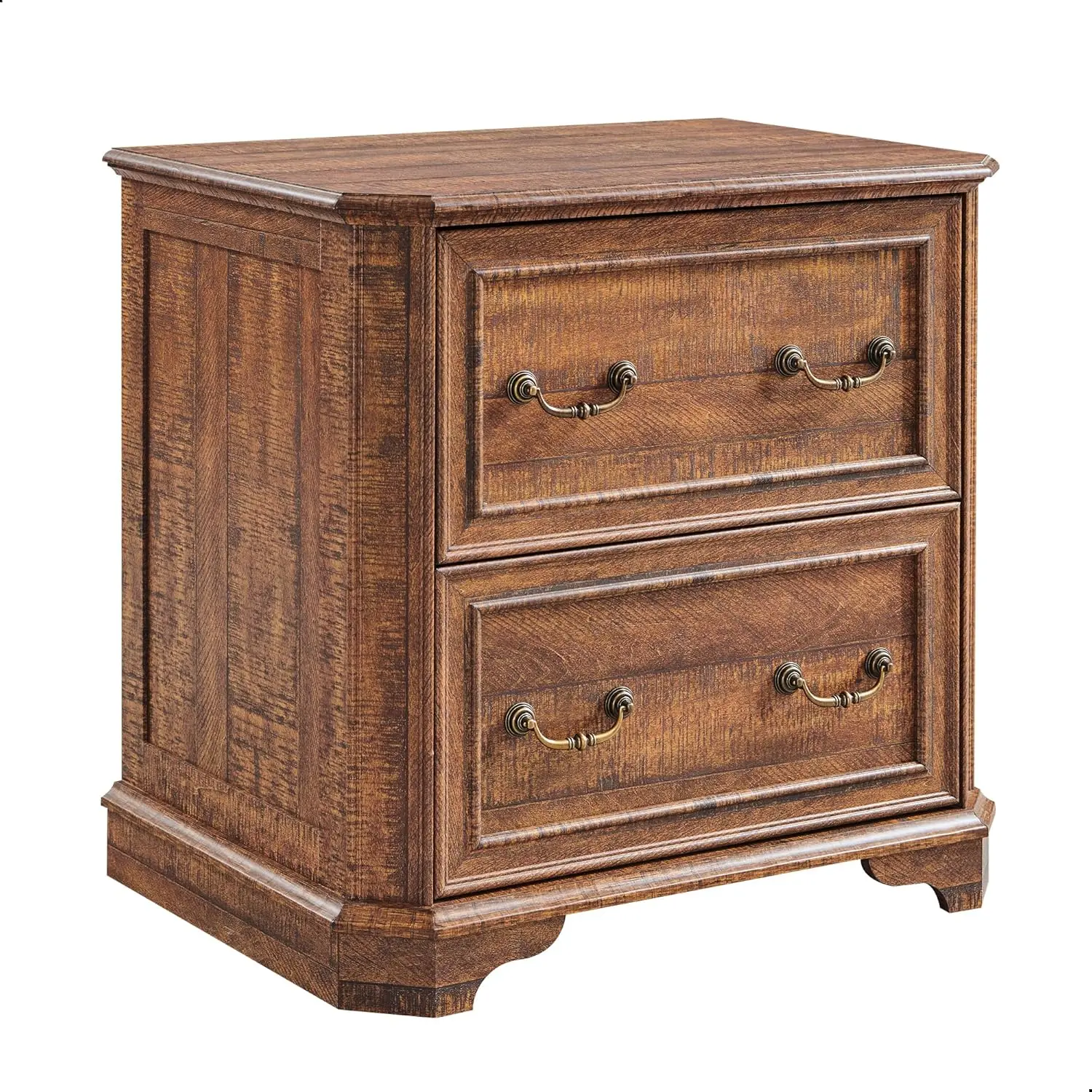 File Cabinet with Wooden Extended Desktop, Flexible Hanging Rod, Holds Letter/Legal/A4, Hexagonal Design & Framed Drawer Fronts