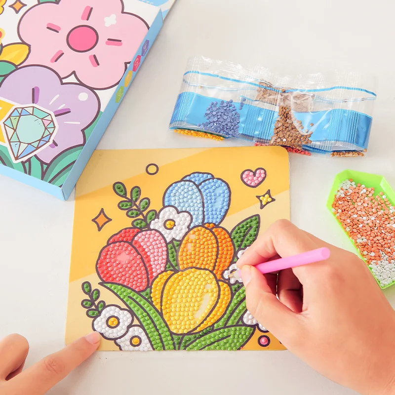 Ensemble de dessin en strass, Puzzle de dessin animé, autocollant en diamant, paquet de matériel, jouets amusants pour enfants de la maternelle, pour garçons et filles, DIY bricolage