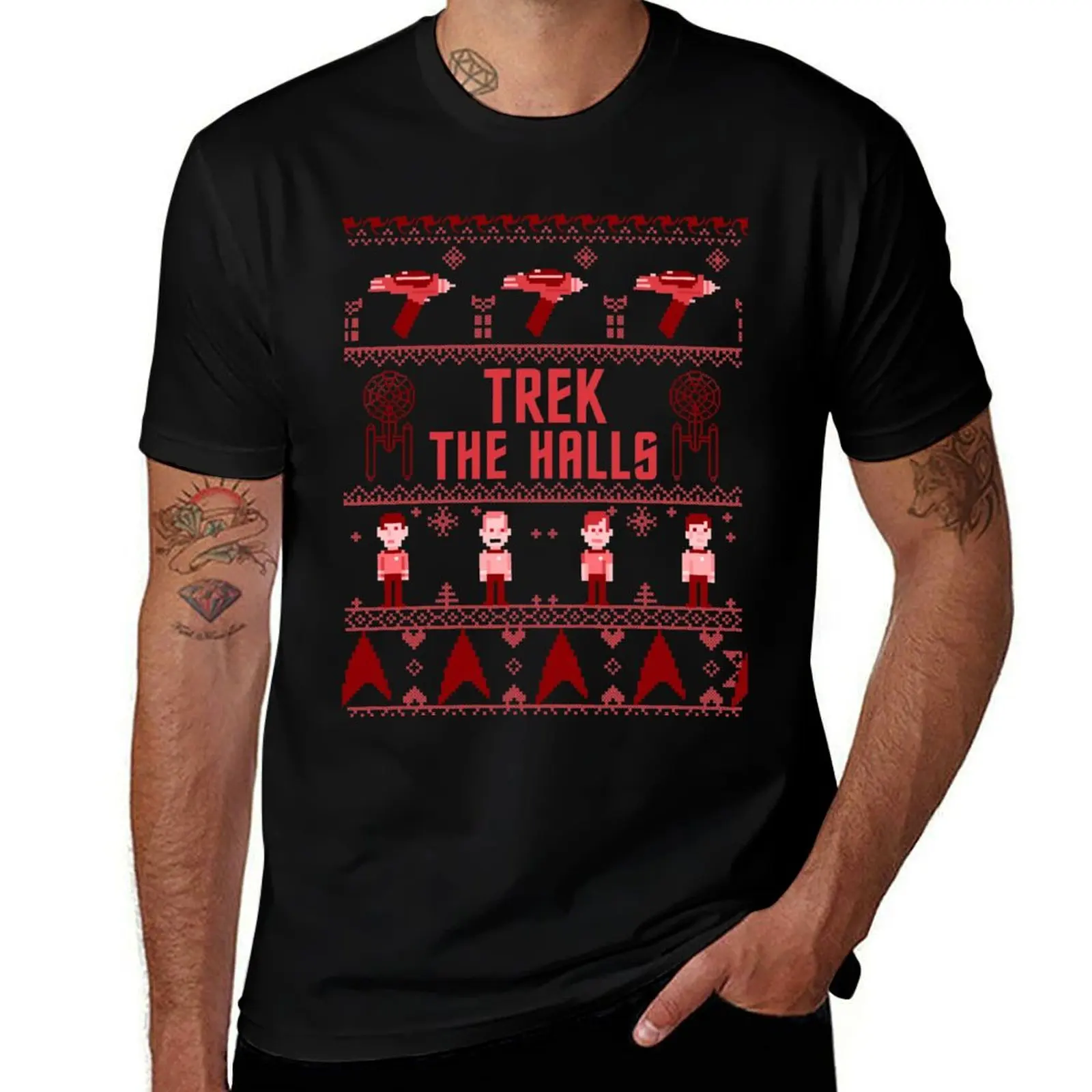 

Star Trek Trek The Halls Logo Ugly Christmas Sweater T-Shirt Basic Tee Shirt for Everyday Outfit