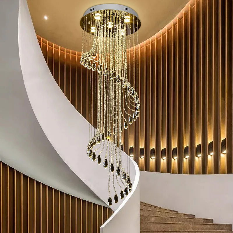 

Merden crystal LED hanging lamp penthouse floor staircase hall suspend lights wire living room crystal ceiling chandelier