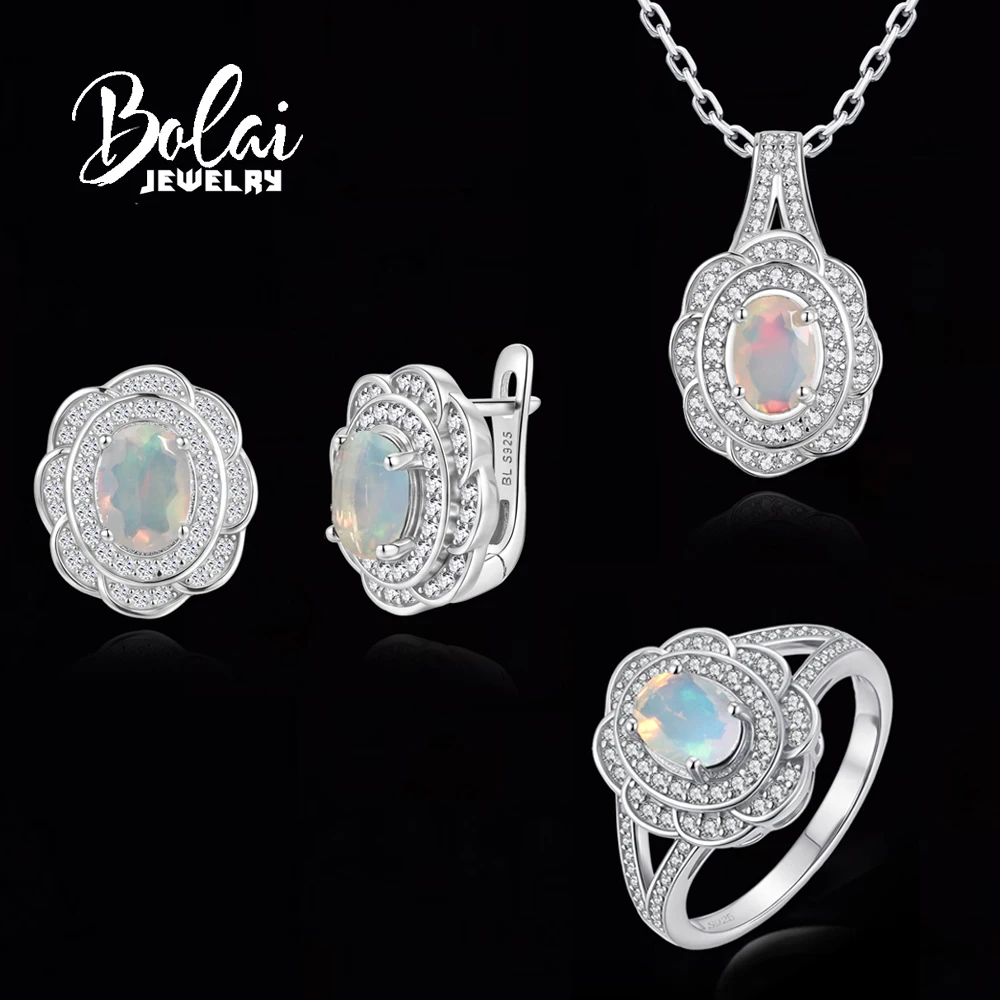 

Precious Light luxury gemstone Natural opal October Birthstone Ring Earrings Necklace Set 925 silver fine jewelry gift for women
