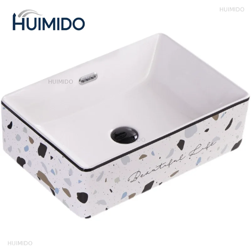 Ceramic Vessel Sink, Rectangular Design Ceramic Wash Basin - Ideal for Modern Bathroom Fixtures, Suitable for Dressing Rooms,