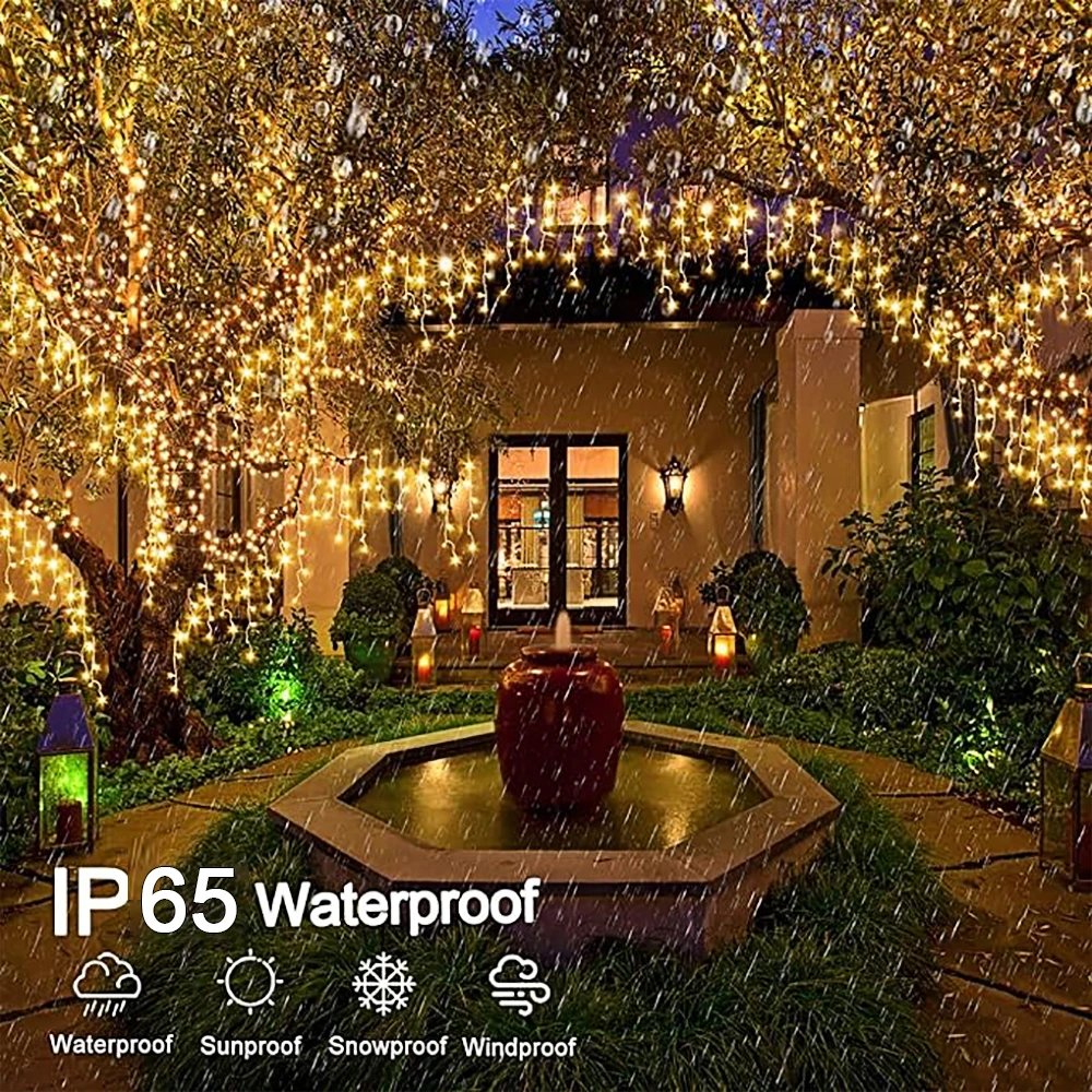 Guirnalda de luces de carámbanos solares, 7,5 M, 160Leds, decoración de aleros al aire libre, cortina para fiesta de boda, decoración navideña,