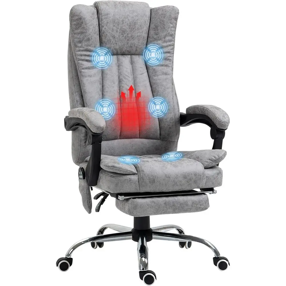 

Эргономичное массажное кресло с высокой спинкой, функцией подогрева, регулируемой высотой, откидной спинкой и выдвижной подставкой для ног, серое