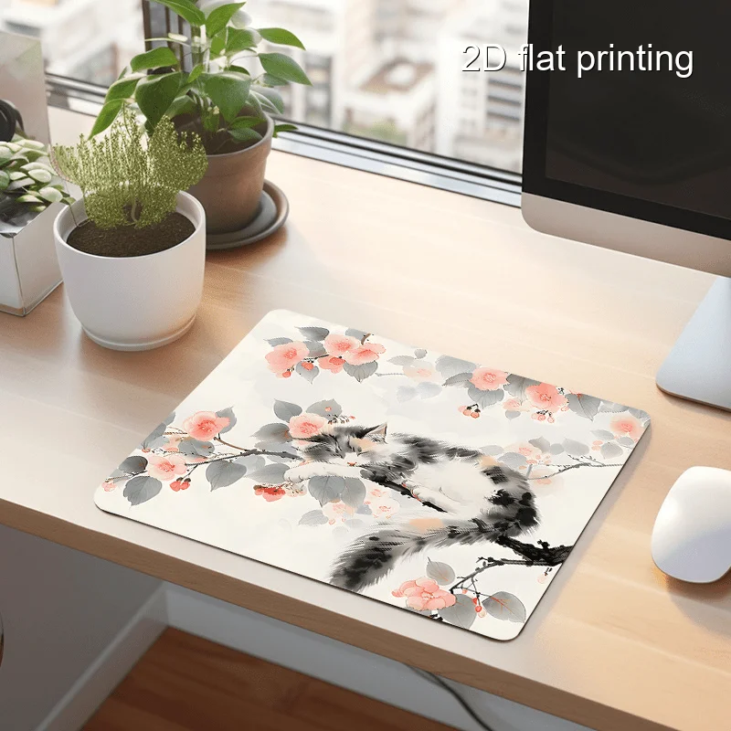 Phalaenopsis 고양이 패턴 사각 마우스 패드, 미끄럼 방지 고무, 내구성, 세탁 가능, 고품질, 게이머 및 기숙사에 적합