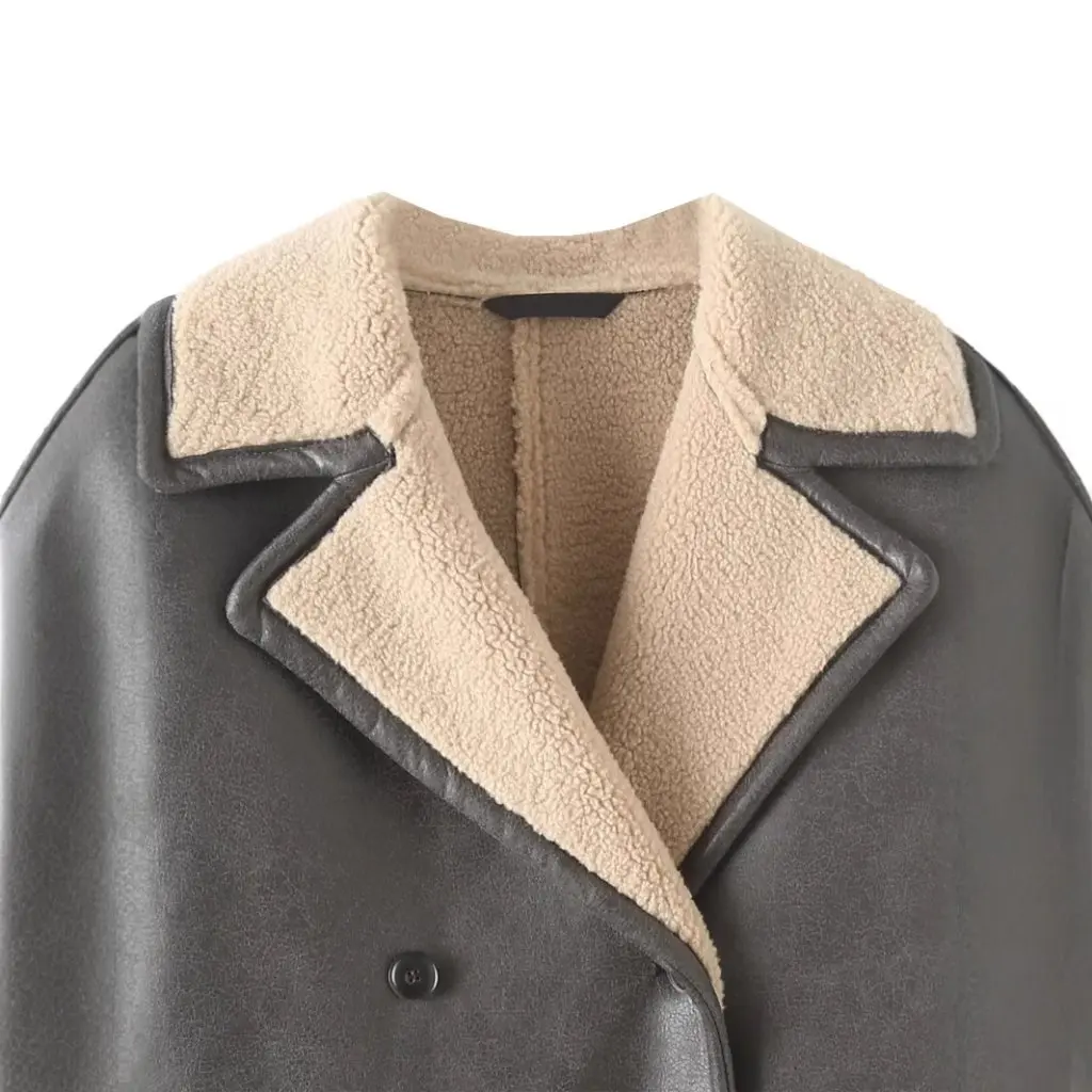 여성용 레트로 긴 소매 재킷 양면 포켓 장식 겨울 캐주얼 아우터웨어 루즈핏 패셔너블