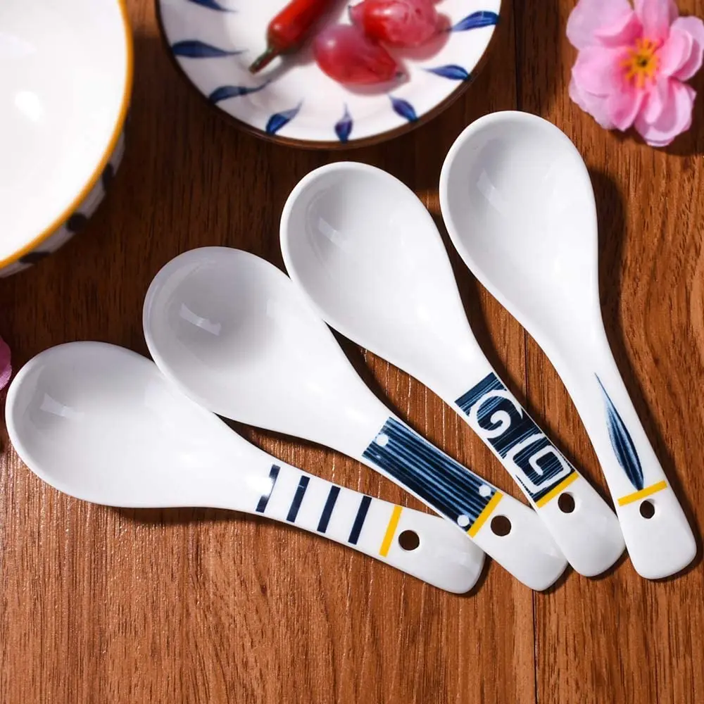 1PC Ceramic Spoon Japanese Style Soup Spoon for Porridge Chaos Salad Noodle Miso Dessert Ceramic Tableware Asian Soup Spoon