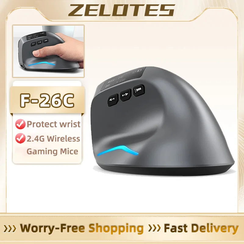 ZELOTES F-26C Vertical Ergonomic Wireless Mouse Rechargeable display dual-mode wireless mouse with silent 2.4GHz mouse