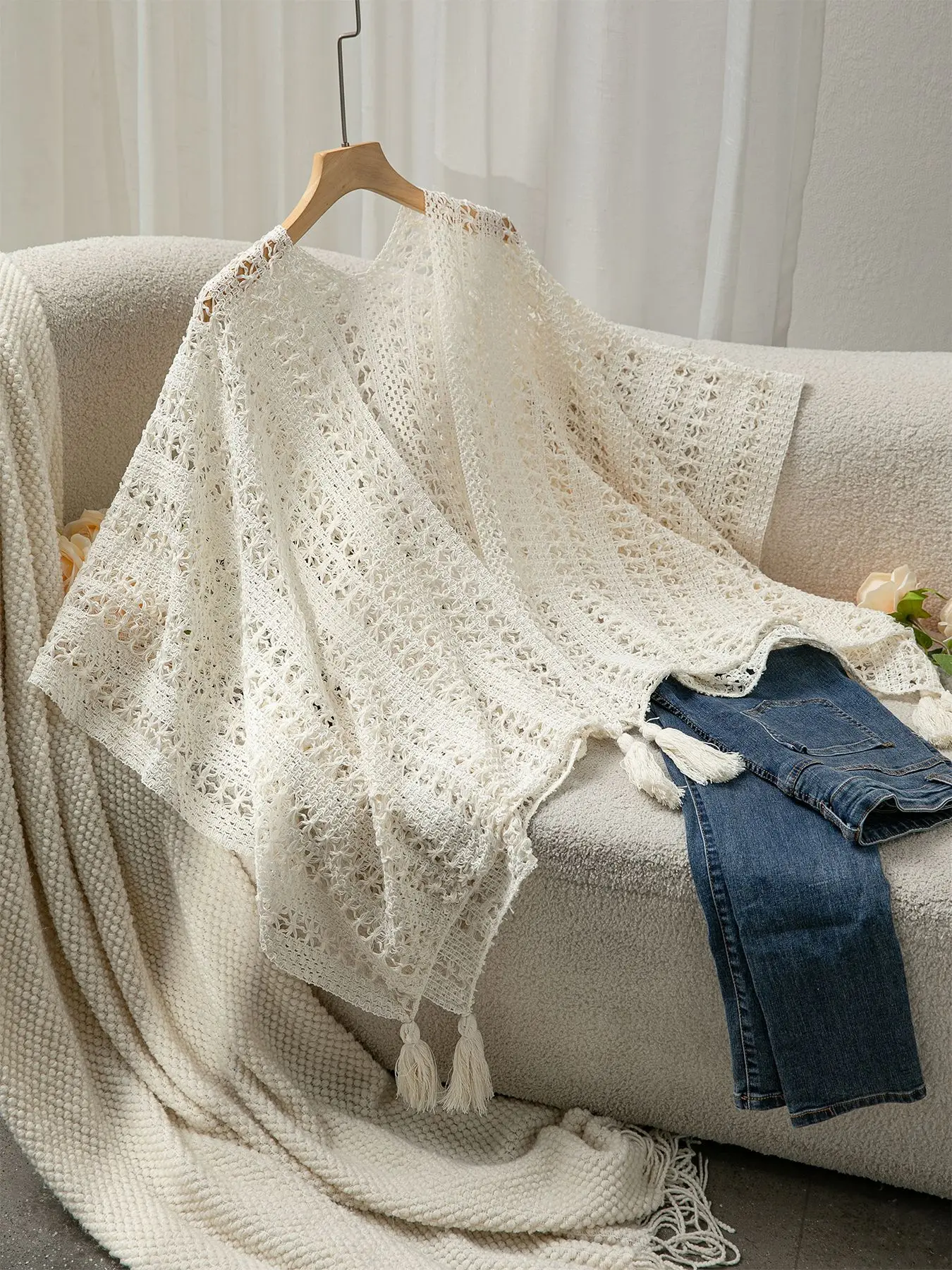 

2025 Новая модная повседневная вязаная шаль в этническом стиле для женщин, женская одежда