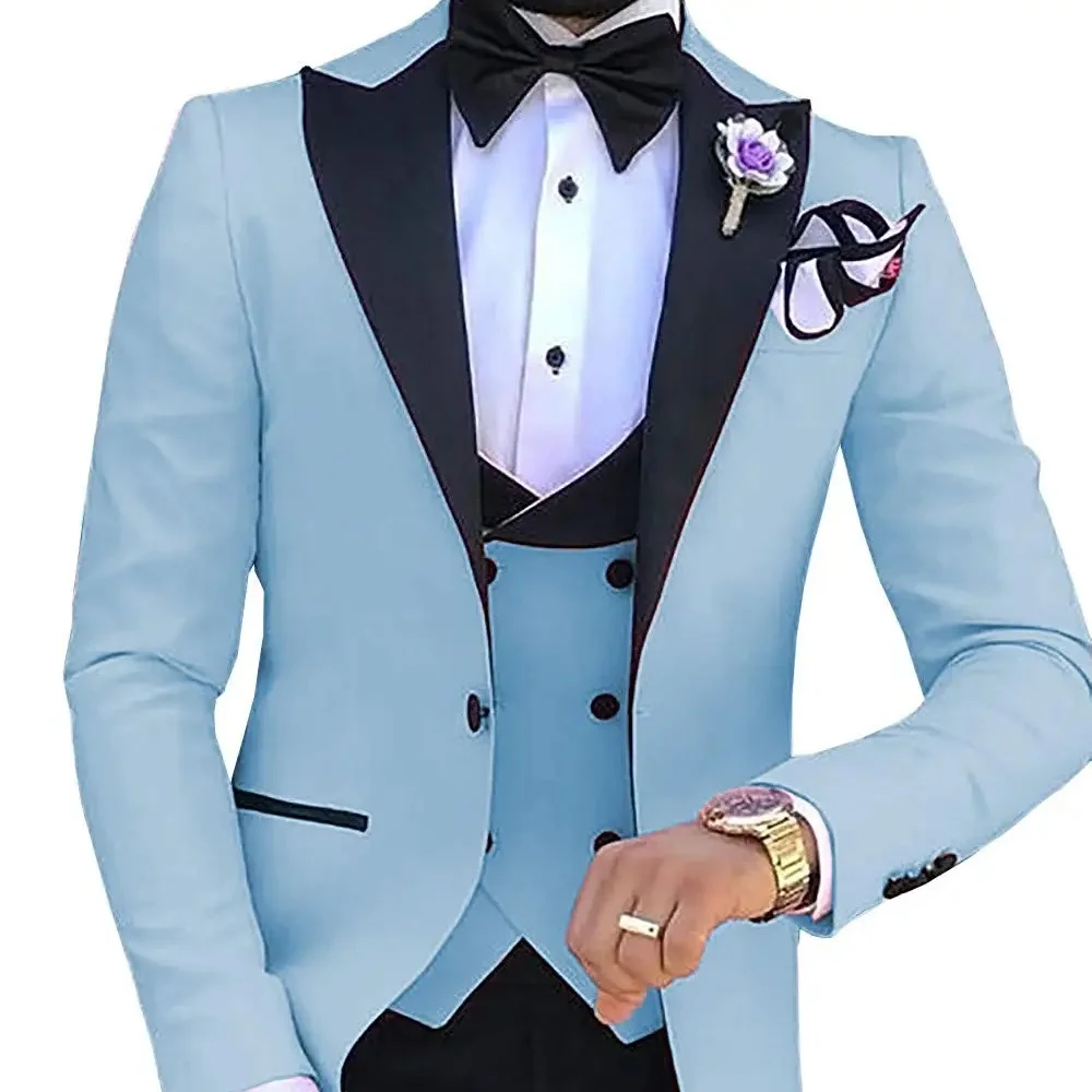 

3-piece Suit Set (Jacket Pants Vest) Groom Tuxedo Formal Blazer Elegant Suit for Men Wedding Men's