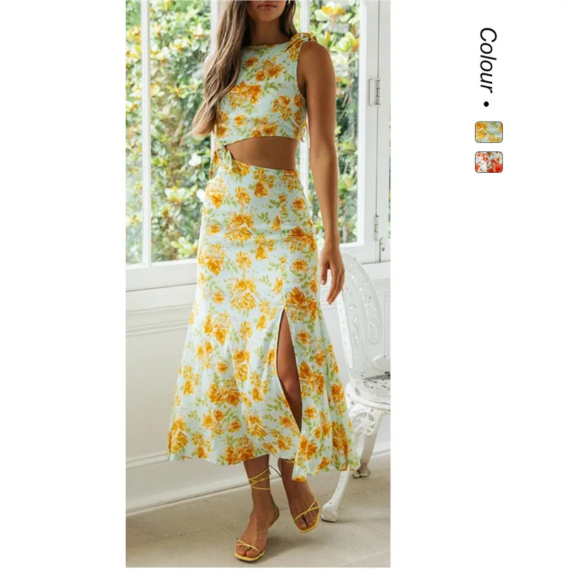 

2026 Spring/summer New Digital Print Fresh Sweet Tie Sleeveless Dress 22030 Summer Dresses 2026 Clothes Femme Y2k、 Party