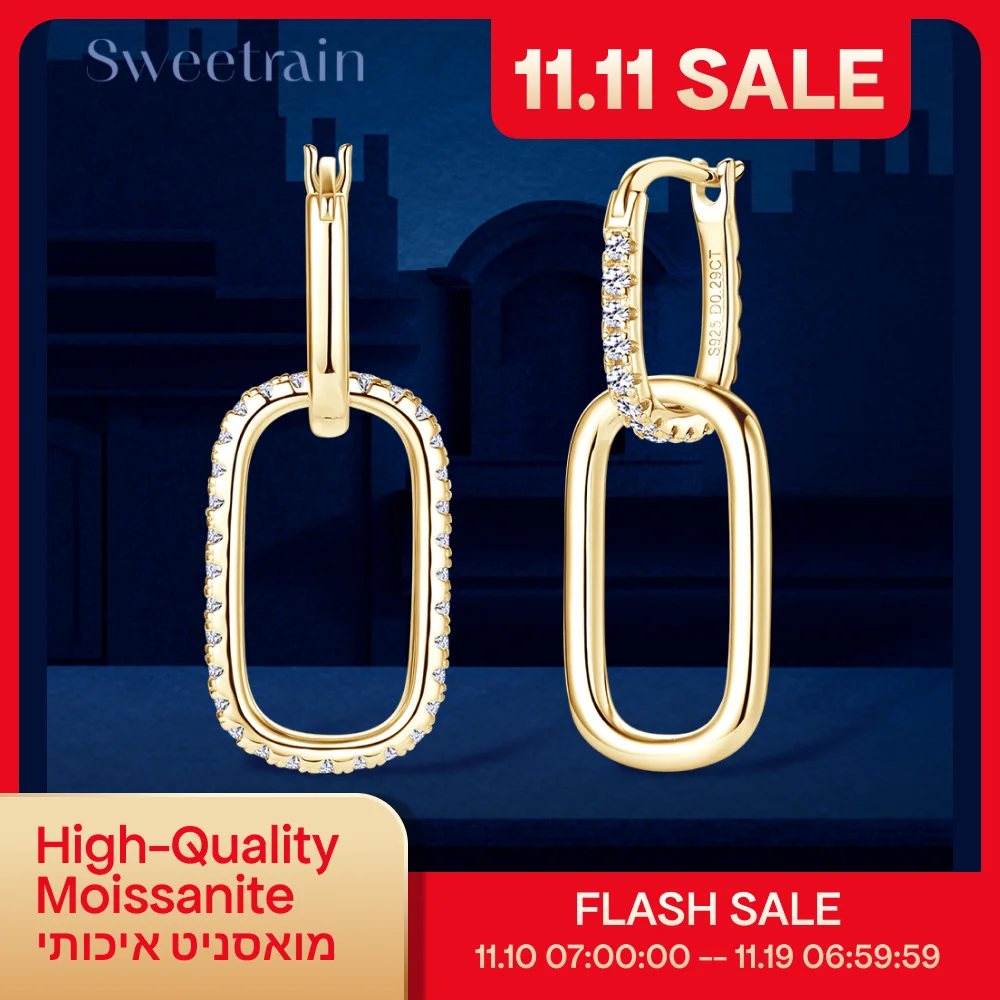 

Серьги-клипсы Sweetrain из стерлингового серебра 925 пробы, серьги-кольца с муассанитом 1,4 мм для женщин, свадебные украшения с покрытием 18 карат GRA