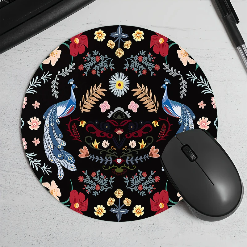 Retro Floral Pattern Design Round Mouse Pad Desk Mat Non Slip Durable Small Pc Accessories Laptop Office Mat
