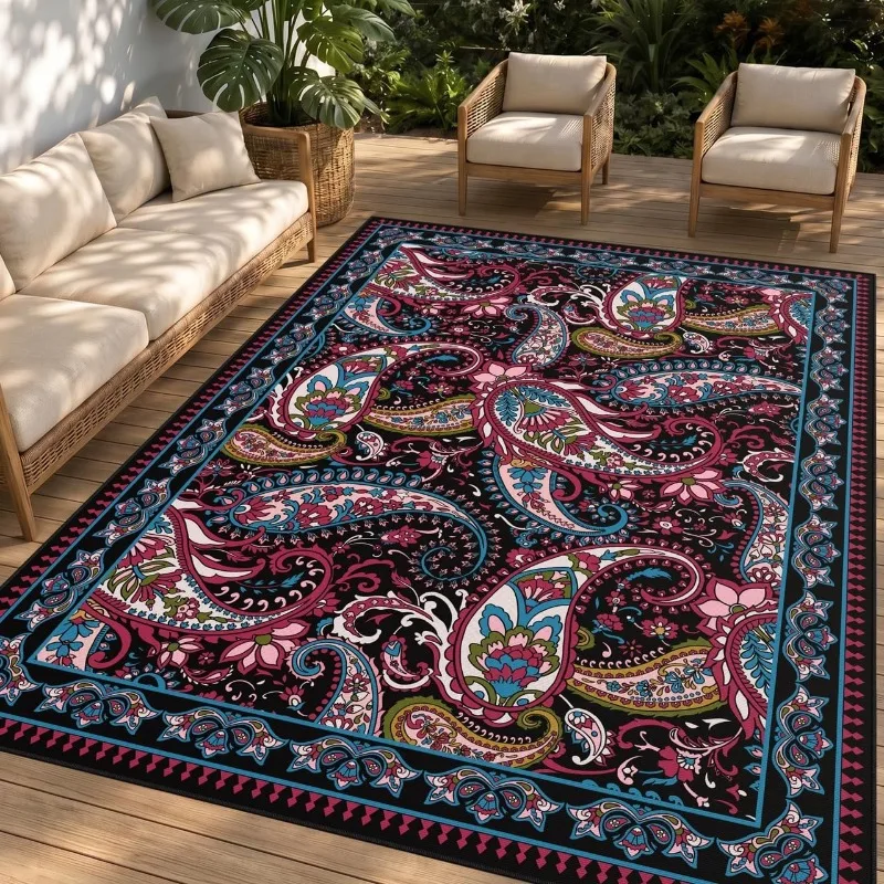 Vintage Paisley Floral Area Rug Machine Washable Non Slip Waterproof Carpet Outdoor Patio Living Room Bedroom Balcony Floor Mat