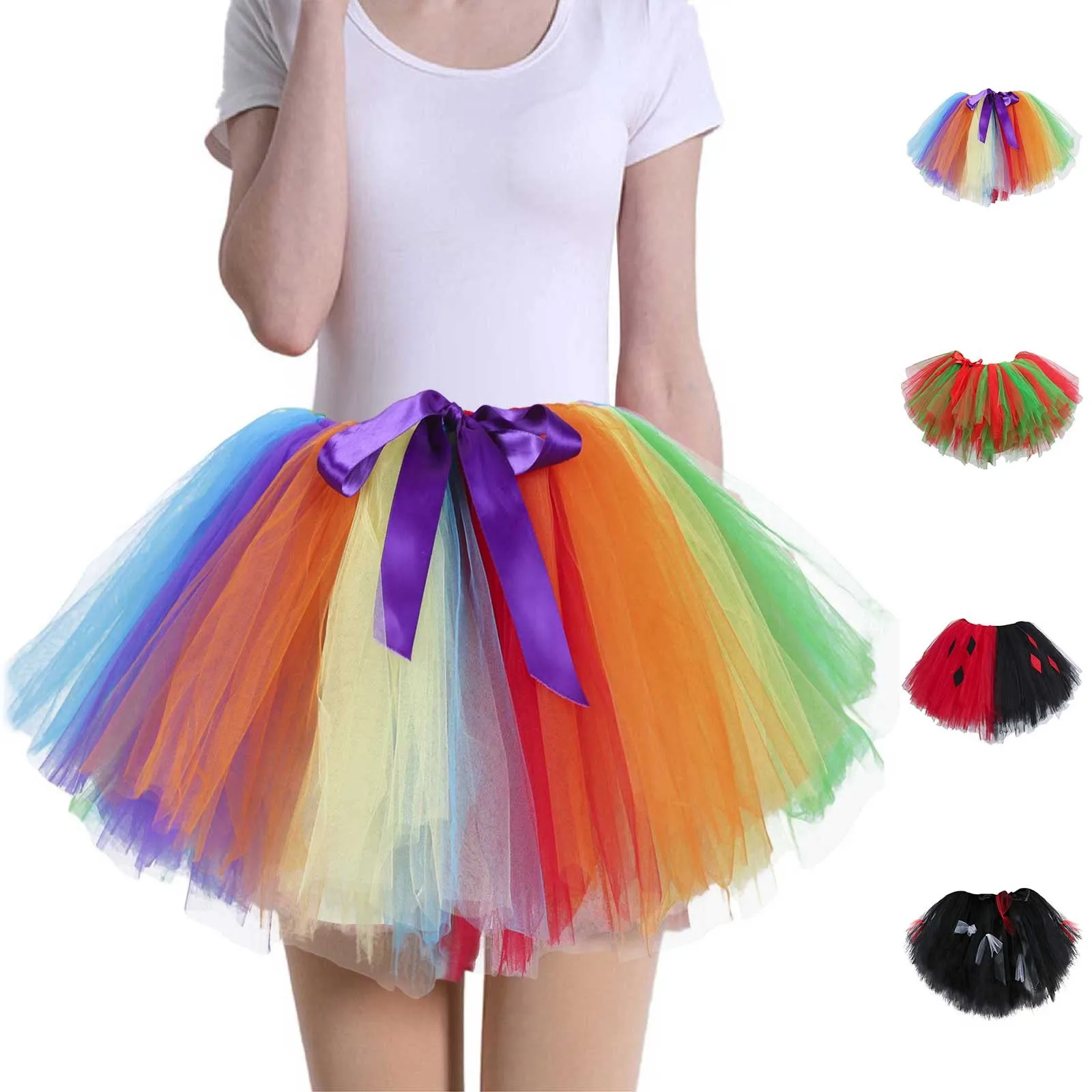 

Women Fashion Tutu Skirt Carnival Festival Gauze Skirts Women's Rainbow Mesh Skirt Multi Layer Mesh Puffy Skirt Mardi Gras