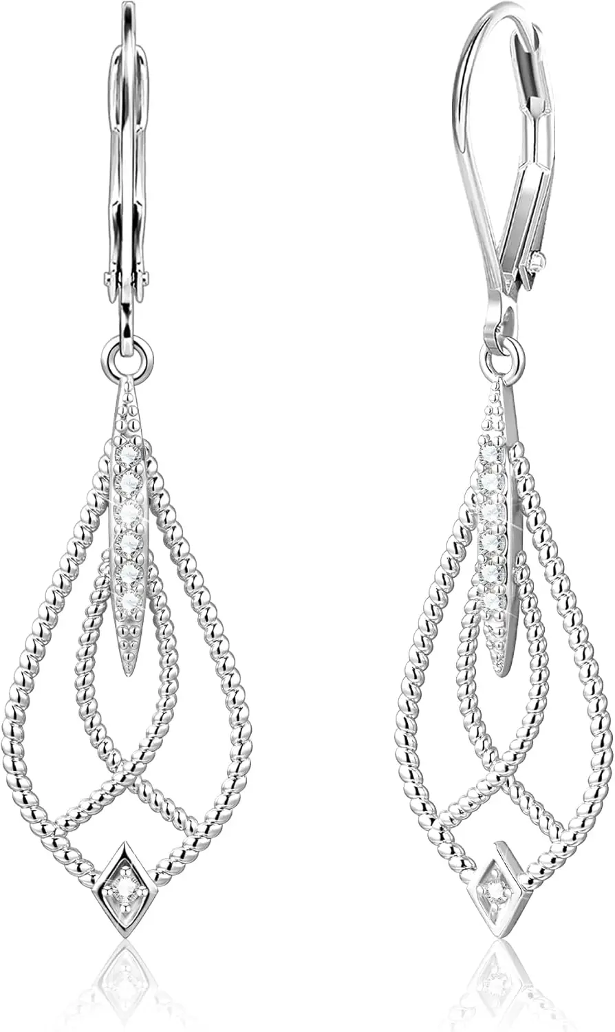 

Vintage Silver Drop-Shaped Dangle Earrings Inlaid with Brilliant Cubic Zirconia